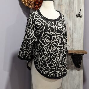 Anthropologie Moth Halfeti Black and White Rose Sweater